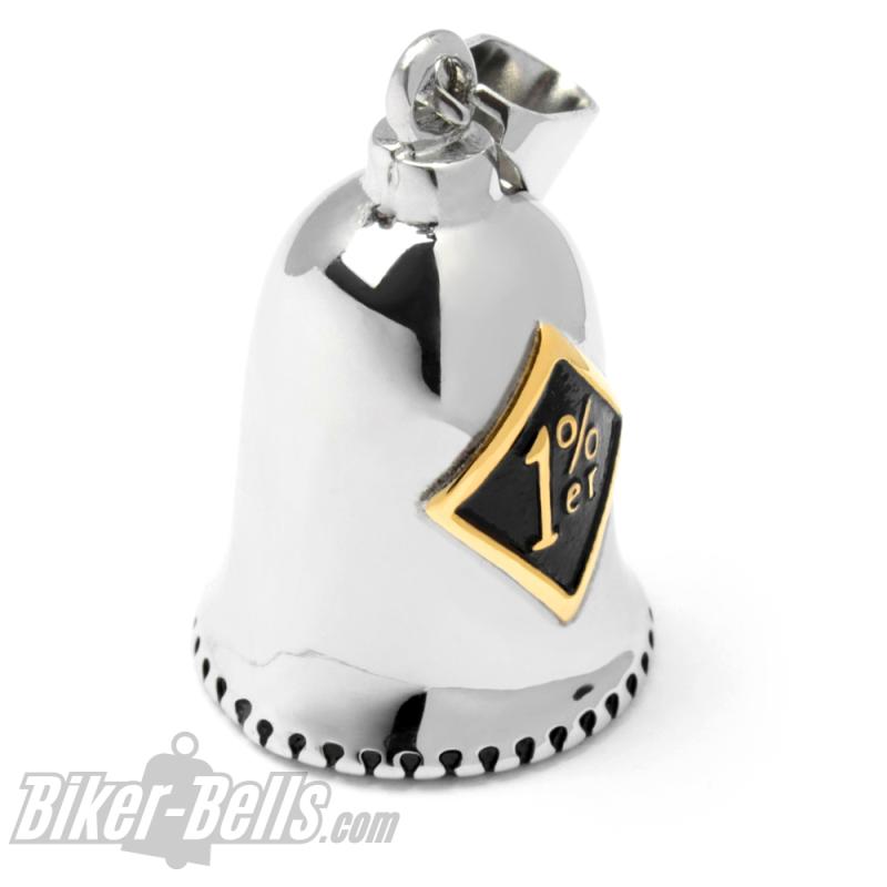 Biker-Bell mit goldenem 1%er Zeichen Edelstahl Motorrad Glocke Onepercenter Outlaw